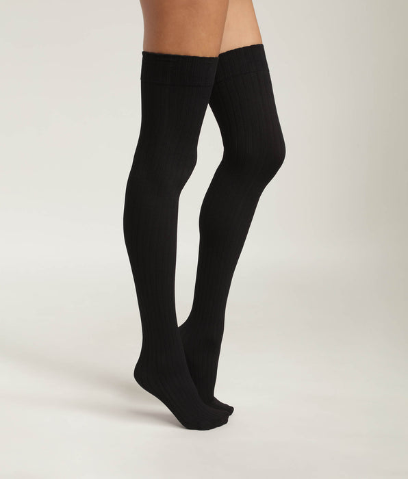 DIM Mi-bas femme en voile opaque effet côtelé Noir Dim Style