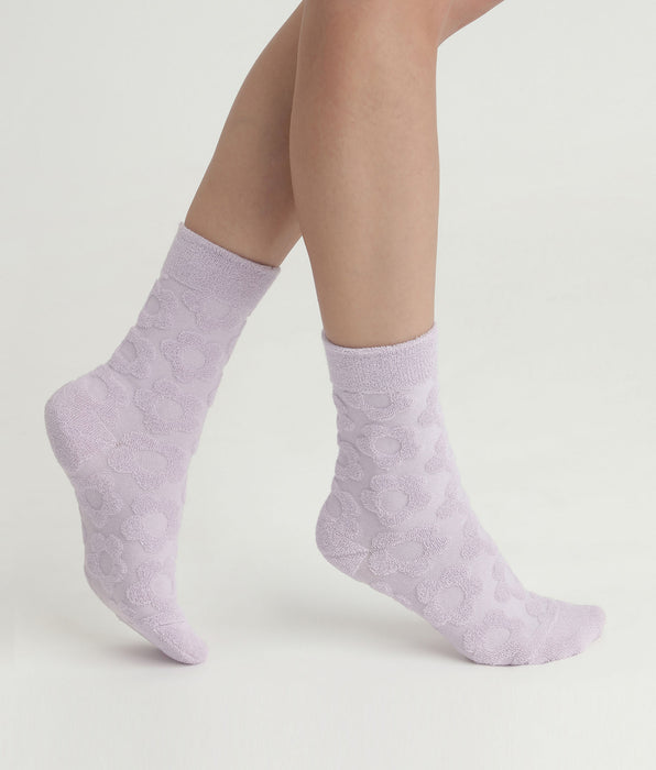 DIM Chaussettes femme éponge parme à fleurs Dim Mode
