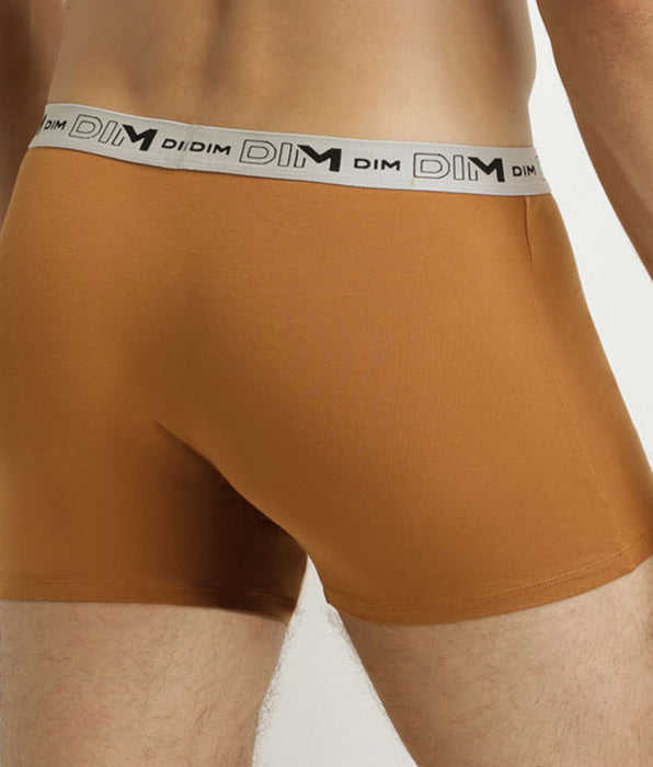 DIM Lot de 3 boxers homme Kaki Ocre Bleu Coton Stretch Bio