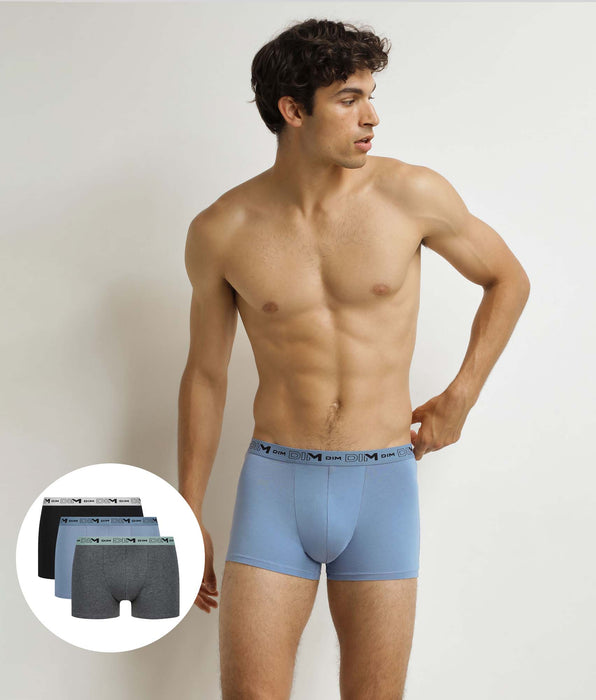 DIM Lot de 3 boxers homme Gris Bleu Noir Coton Stretch Bio