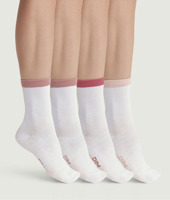 DIM Lot de 4 paires de chaussettes femme Blanc EcoDim Mode