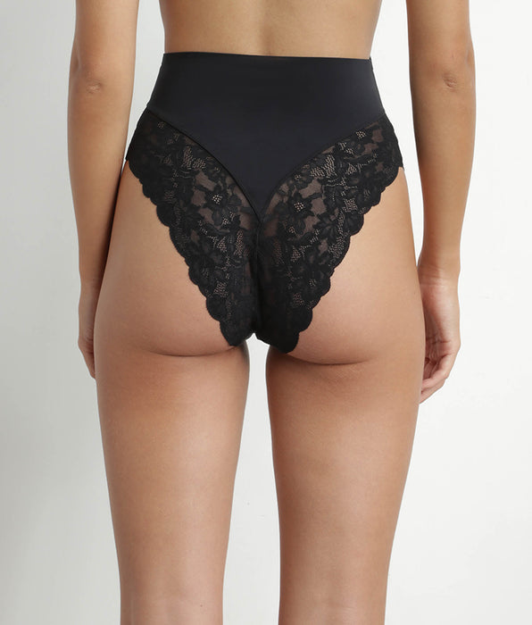 DIM String galbant taille haute microfibre et dentelle Noir Dim Silhouette Elegance