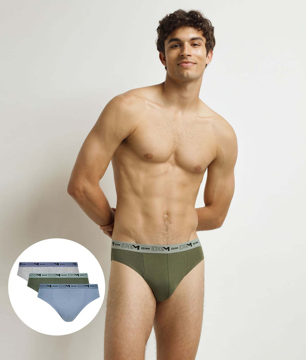 DIM Lot de 3 slips homme Bleu Gris Vert Coton Stretch Bio