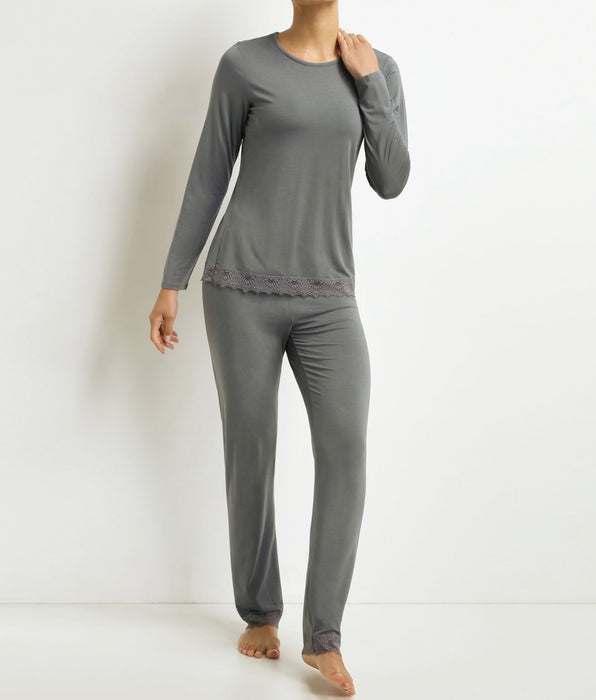 DIM Pyjama femme pantalon Gris avec dentelle Don’t Disturb