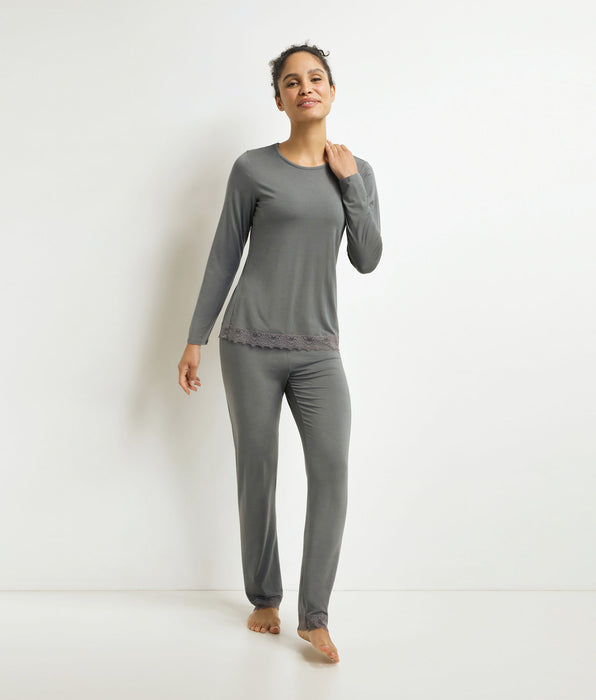 DIM Pyjama femme pantalon Gris avec dentelle Don’t Disturb