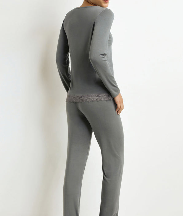 DIM Pyjama femme pantalon Gris avec dentelle Don’t Disturb