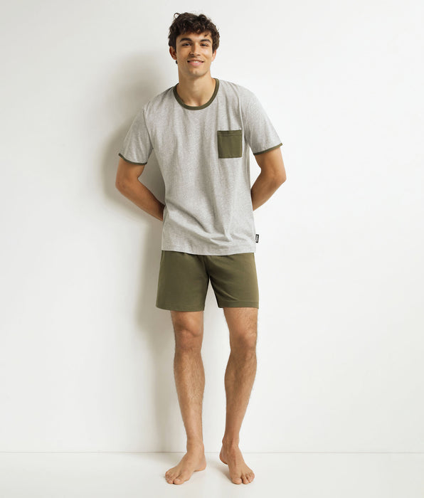 DIM Ensemble pyjama short homme Kaki Gris Dim Jersey
