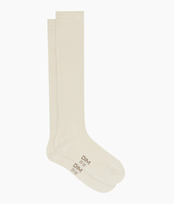 DIM Chaussettes haute côtelée en coton Ivoire Dim Modal