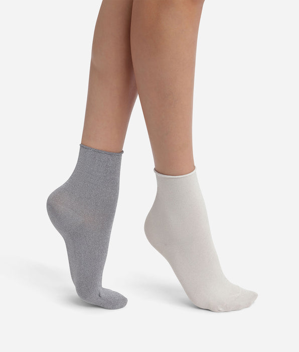 DIM Lot de 2 paires de chaussettes femme lurex Gris Dim Mode