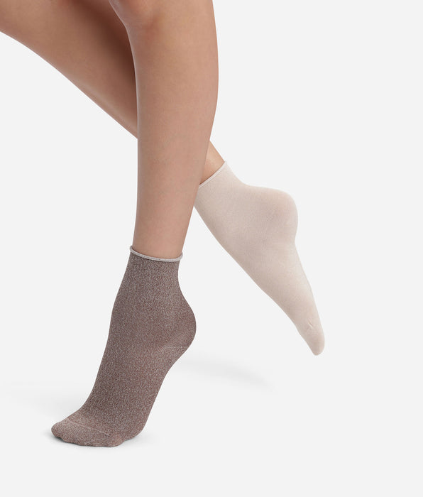 DIM Lot de 2 paires de chaussettes femme lurex Marron Dim Mode