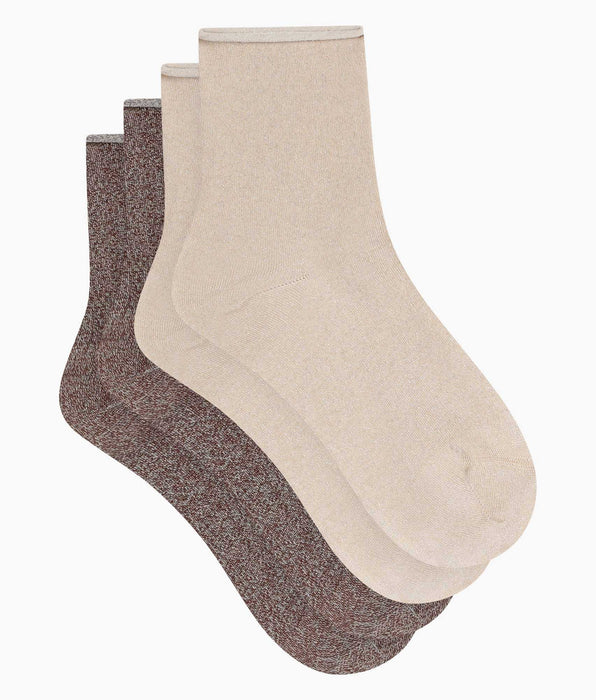DIM Lot de 2 paires de chaussettes femme lurex Marron Dim Mode