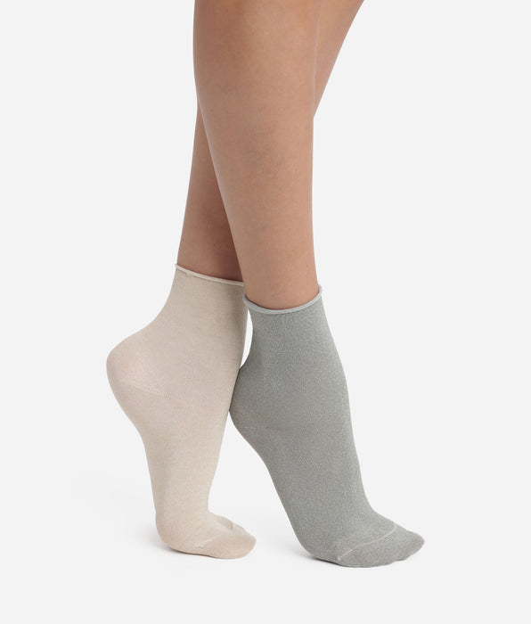 DIM Lot de 2 paires de chaussettes femme lurex Kaki Beige Dim Mode