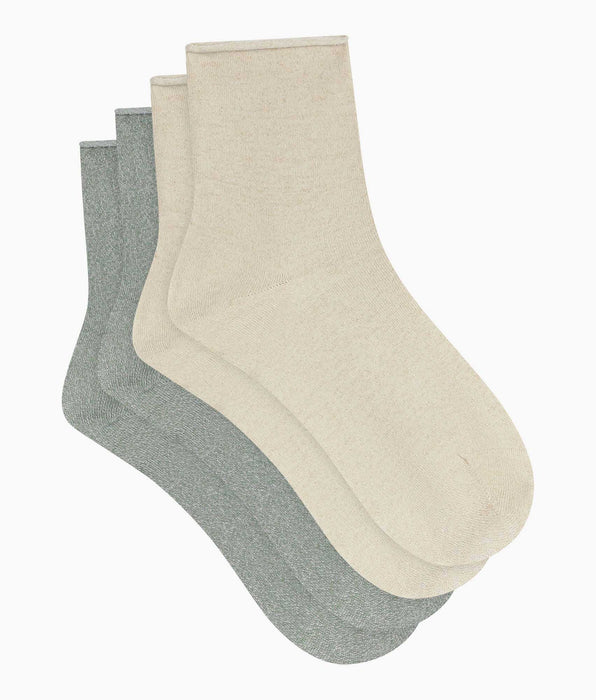 DIM Lot de 2 paires de chaussettes femme lurex Kaki Beige Dim Mode