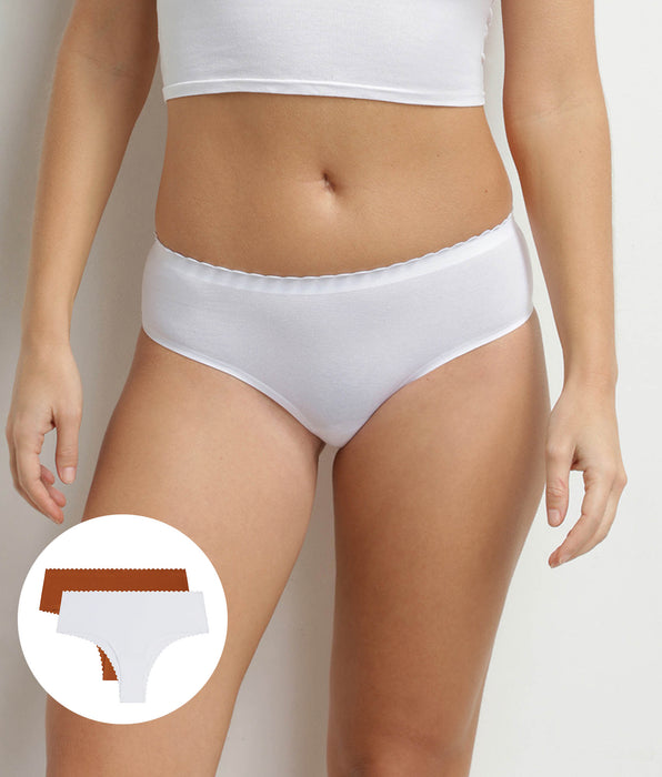 DIM Lot de 2 tangas Body Touch en coton Dim blanc et terracotta