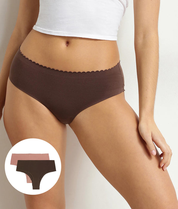 DIM Lot de 2 tangas Body Touch en coton Dim chocolat et rose pourdré
