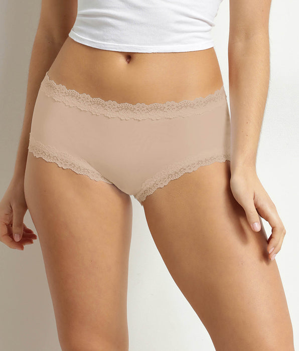 DIM Boxer femme en microfibre et dentelle Nude Dim