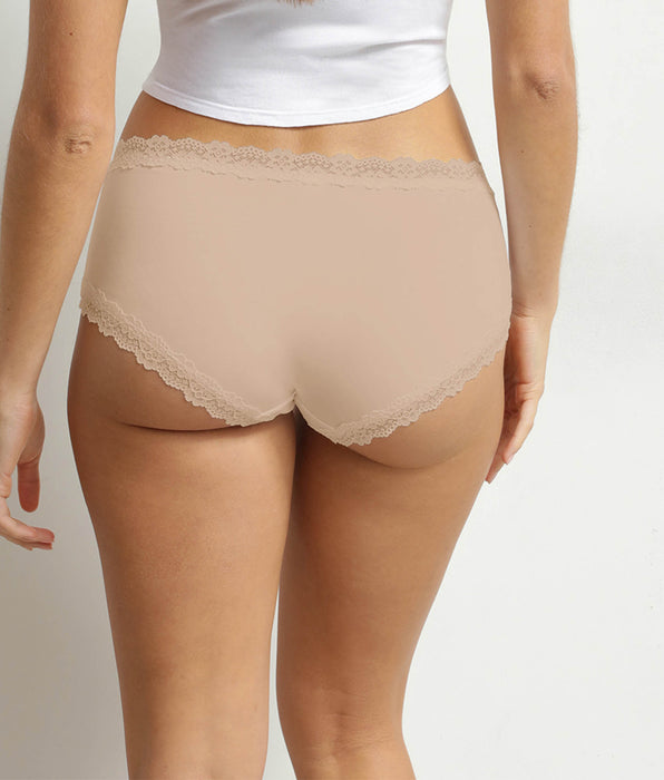 DIM Boxer femme en microfibre et dentelle Nude Dim