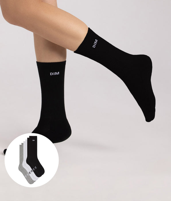 DIM Lot de 3 chaussettes sport femme noir, blanc et gris Original
