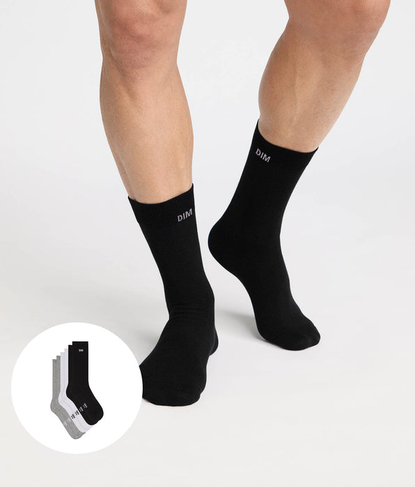 DIM Lot de 3 chaussettes sport homme coton noir, blanc, gris Original