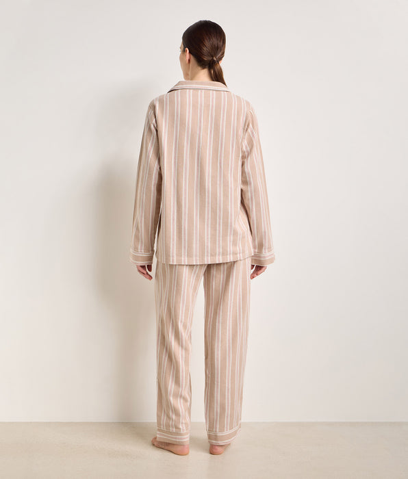 DIM Ensemble pyjama femme flanelle rayée brun et beige DIM x Ines de la Fressange