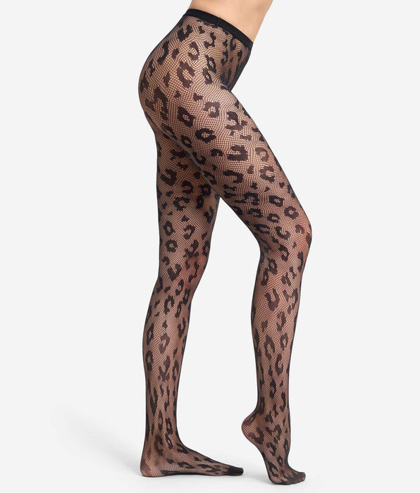 DIM Collant fantaisie Léopard résille noir 30D Style