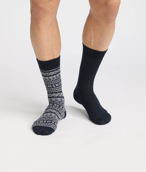 DIM Lot de 2 chaussettes homme nordique navy bleu, navy blue Coton Fancy
