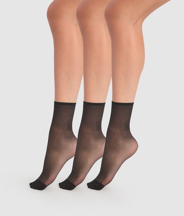 DIM Lot de 3 socquettes transparentes noires Beauty Resist 20D