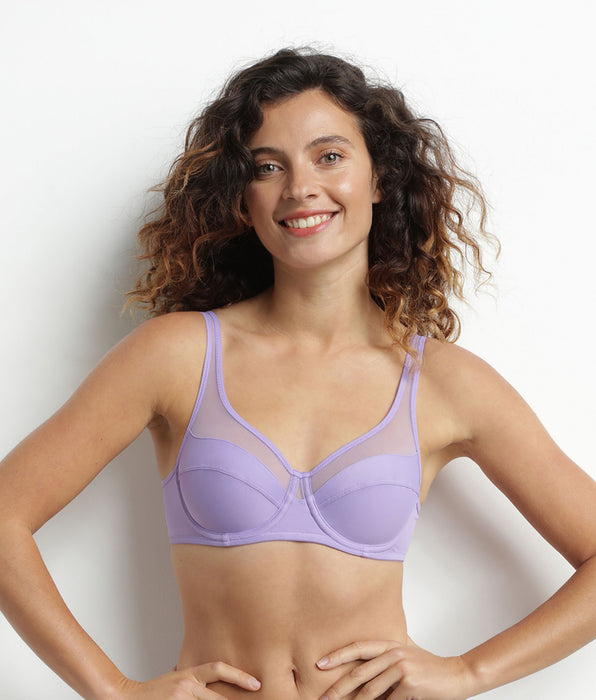 DIM Soutien-gorge emboîtant en microfibre et tulle Lila Dim Generous