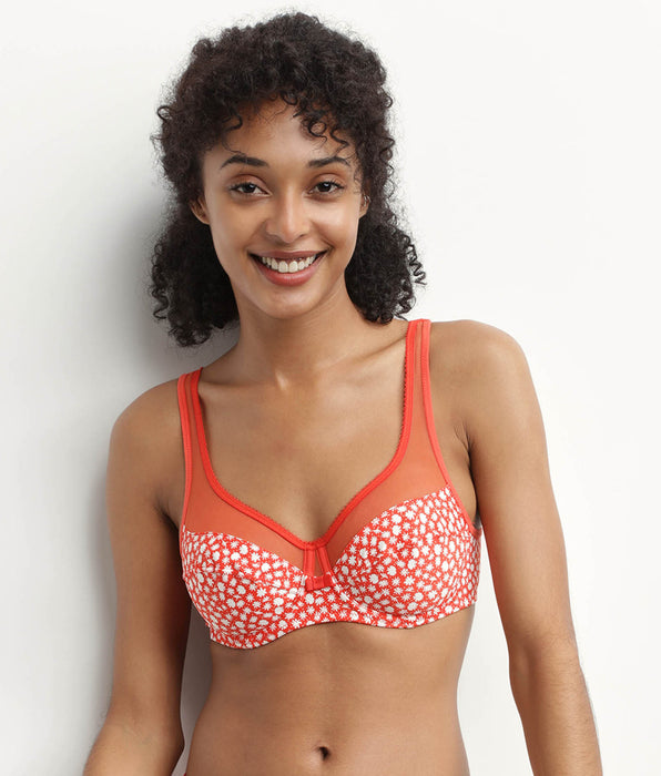 DIM Soutien-gorge emboitant avec armatures Rouge à fleurs Generous Dim