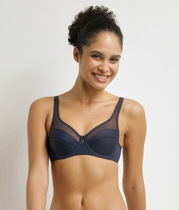 DIM Soutien-gorge emboîtant Generous en microfibre et tulle Gris bleu formel