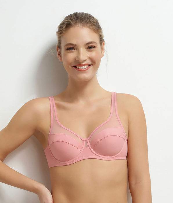 DIM Soutien-gorge emboîtant en microfibre et tulle Rose Generous