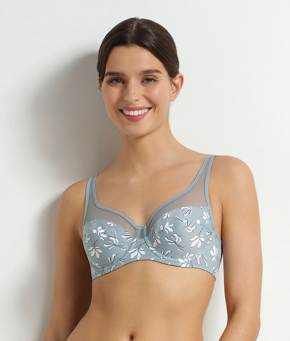 DIM Soutien-gorge emboîtant en microfibre et tulle Sauge Fleurie Generous