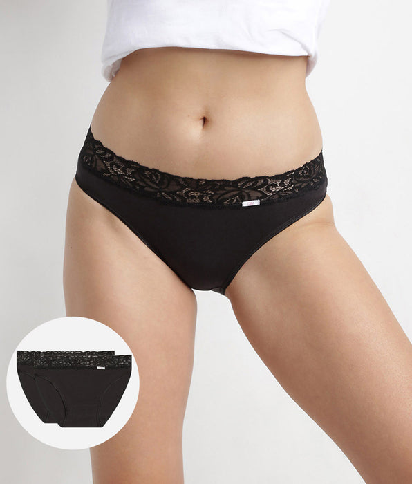 DIM Lot de 2 slips noirs Coton Plus Féminine forme midi