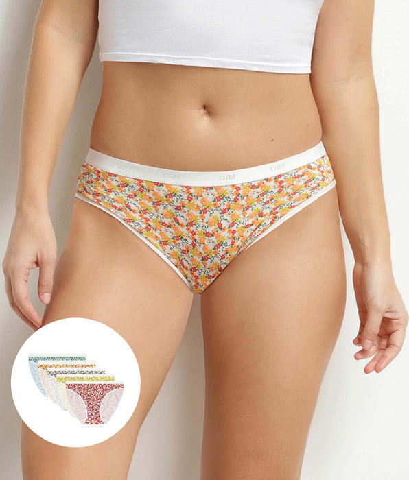 DIM Lot de 5 slips femme coton stretch motif liberty Les Pockets