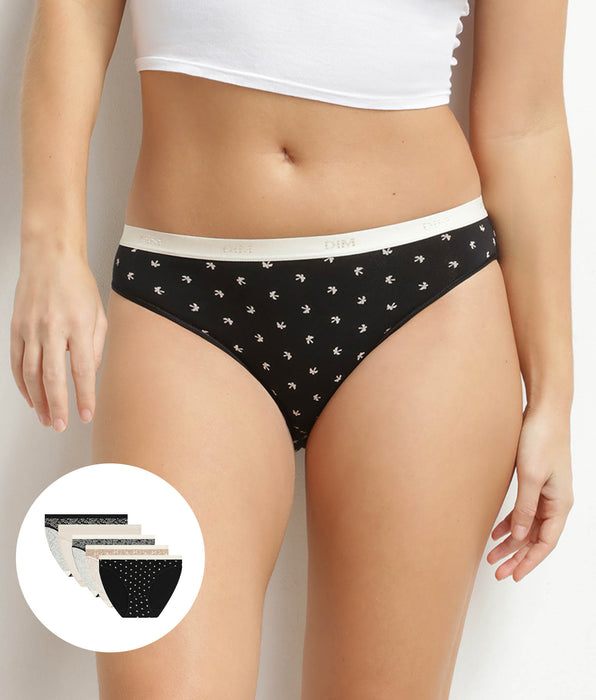 DIM Lot de 5 slips femme coton stretch motif tropical Les Pockets