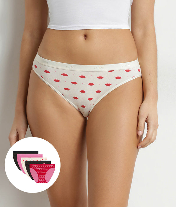DIM Lot de 5 slips femme coton stretch motif cœur Les Pockets