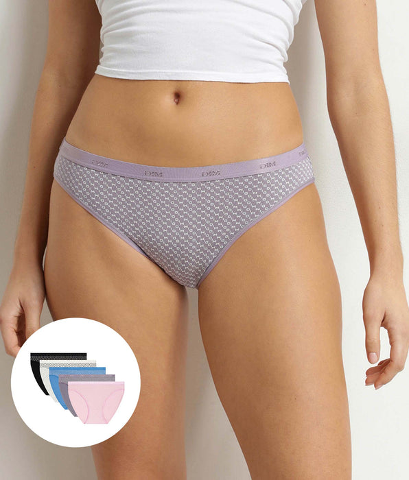 DIM Lot de 5 slips femme coton stretch logo Dim Les Pockets