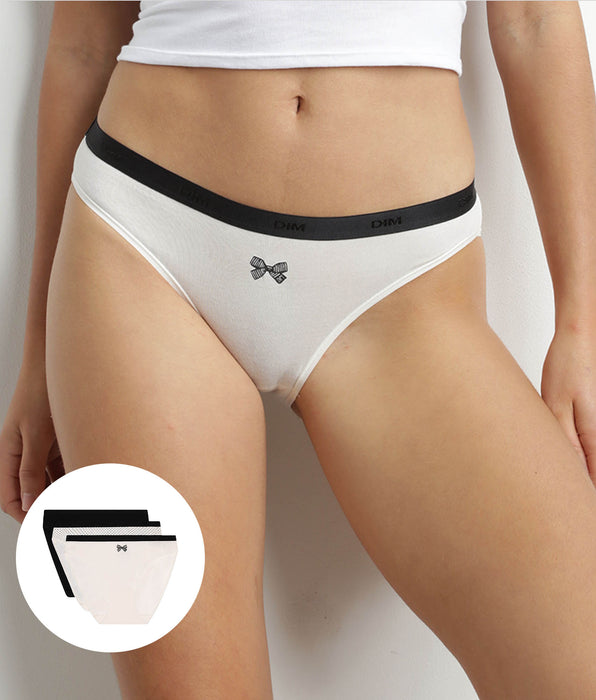 DIM Lot de 3 slips nœud noir en coton Les Pockets