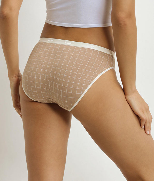 DIM Lot de 3 slips femme motifs vichy Ecru Bleu Beige Les Pockets