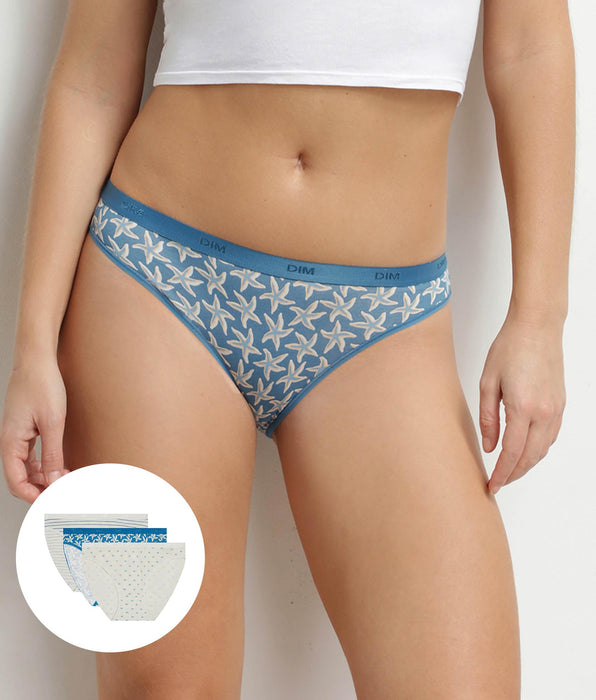 DIM Lot de 3 slips femme coton stretch motif marin Les Pockets