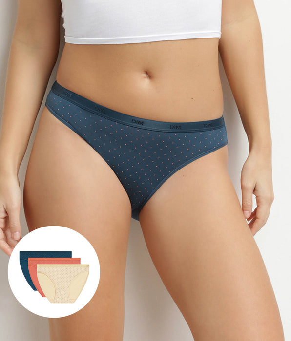 DIM Lot de 3 slips femme coton stretch à pois Dim Les Pockets