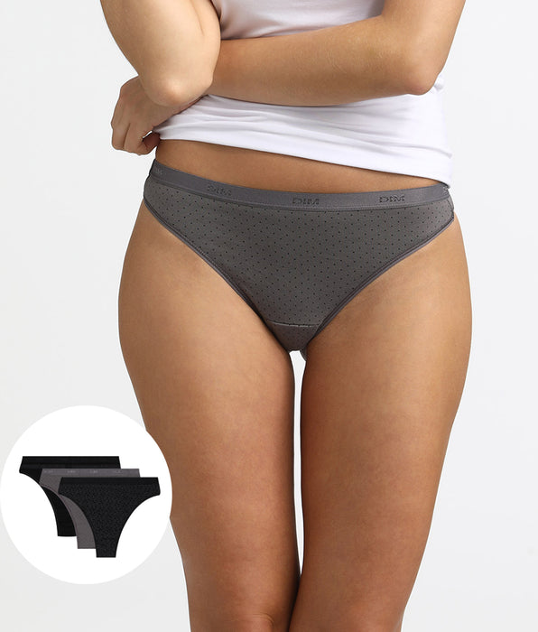 DIM Lot de 3 strings noirs et gris Les Pockets Coton Stretch