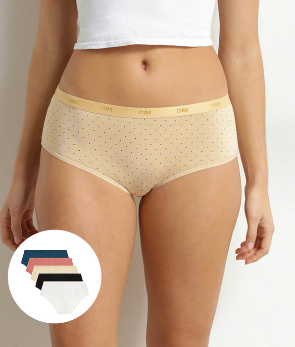 DIM Lot de 5 boxers femme coton stretch à pois Les Pockets