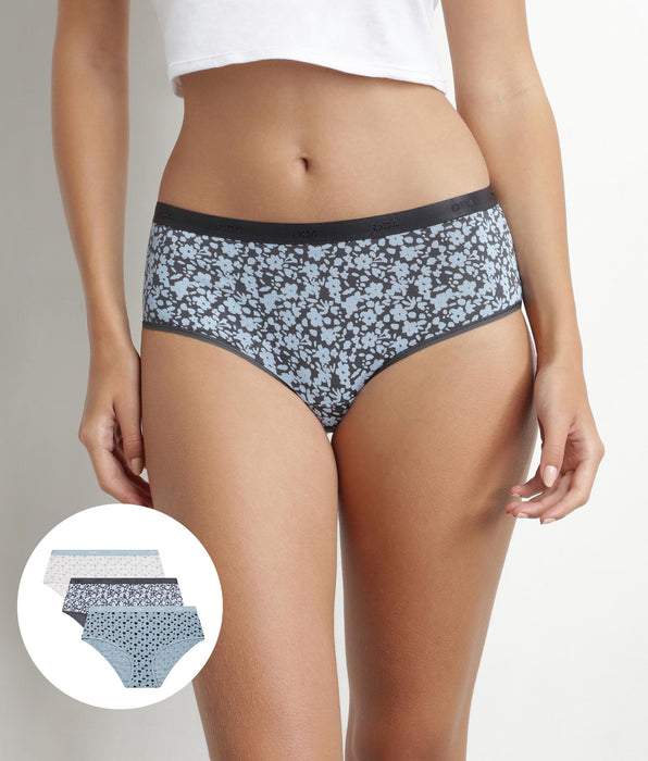 DIM Lot de 3 shorties femme en coton stretch Bleu à fleurs Les Pockets