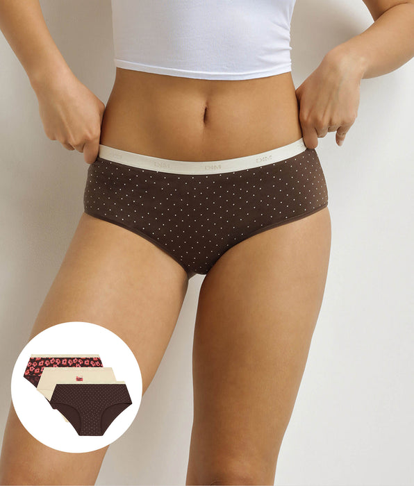 DIM Lot de 3 boxers femme motifs rétro Rose Marron Les Pockets