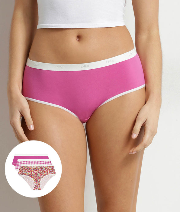 DIM Lot de 3 boxers femme coton stretch motif vichy Les Pockets