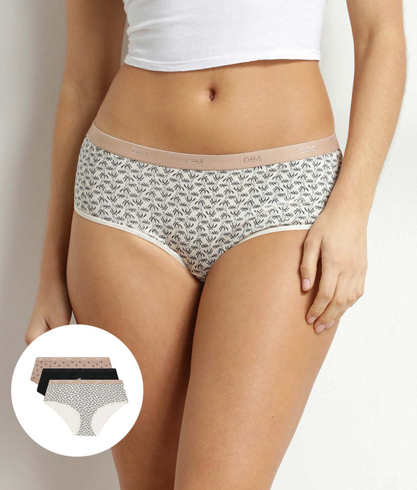 DIM Lot de 3 boxers femme coton stretch motif palmier Les Pockets