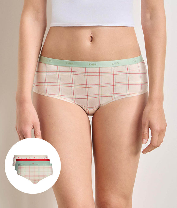 DIM Lot de 3 shortys fleurs douces Les Pockets Coton