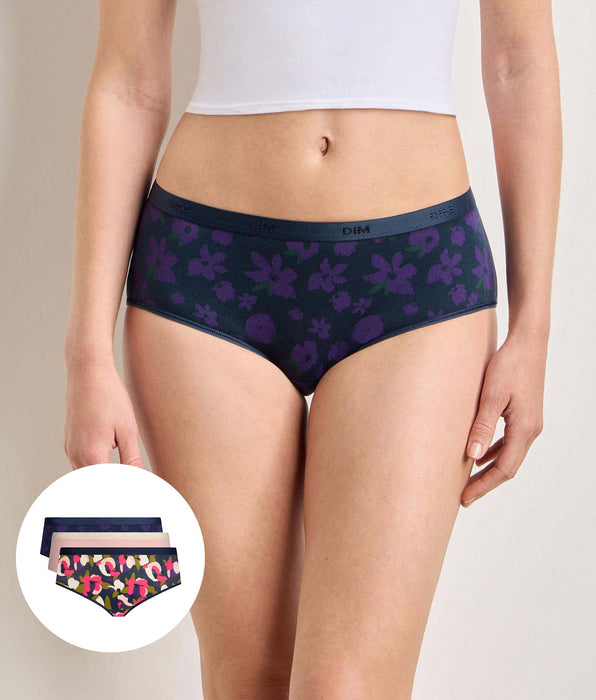DIM Lot de 3 shortys floral chic Les Pockets Coton