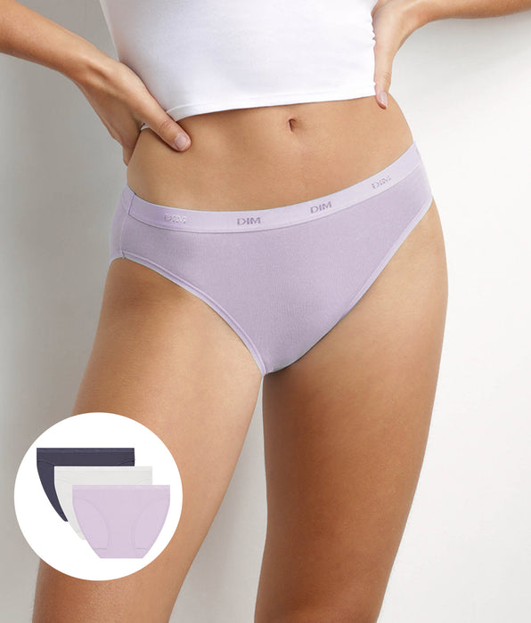 DIM Lot de 3 culottes coton stretch Lila Blanc Bleu Les Pockets Ecodim